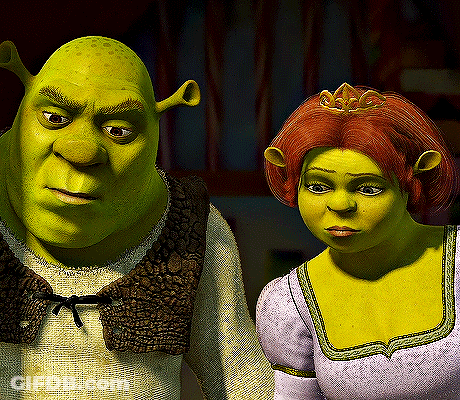 Shrek And Fiona Standing Together Shrek Wearing Crown GIF