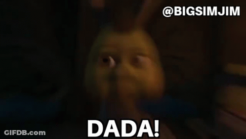 Shrek Character Saying Dada In Dark Room GIF