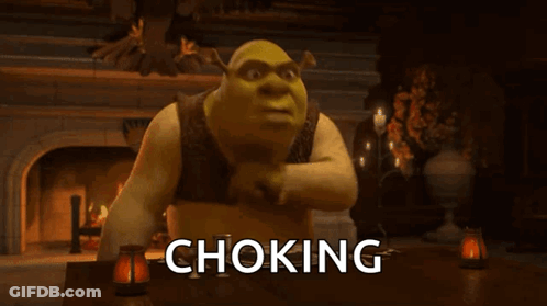 Shrek From Shrek Is Sitting At A Table With The Word Choking Behind Him GIF