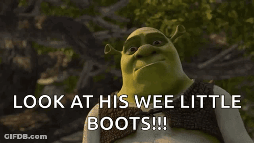Shrek From Shrek Says Look At His Wee Little Boots !! GIF