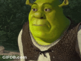Shrek From The Movie Shrek Is Looking At The Camera With A Sad Look On His Face GIF