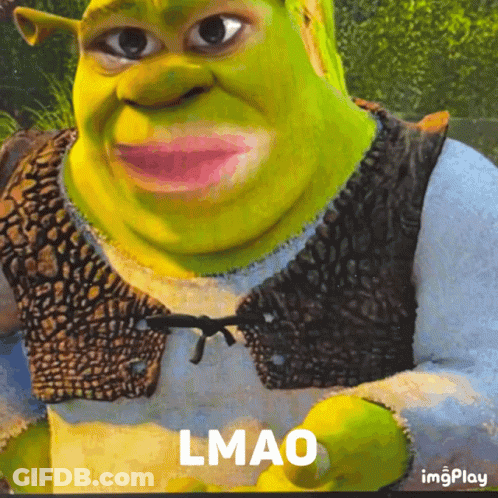 Shrek From The Movie Shrek Says Lmao On A Screen GIF