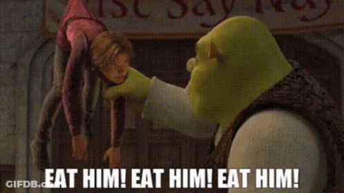 Shrek Holding Puppet Saying Eat Him Eat Him Eat Him GIF