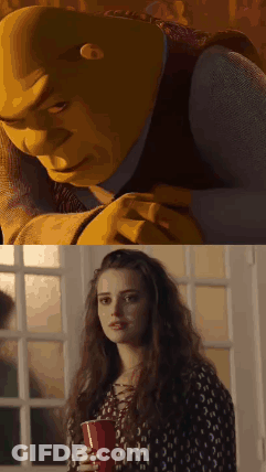 Shrek Holding Red Cup Next To Girl GIF