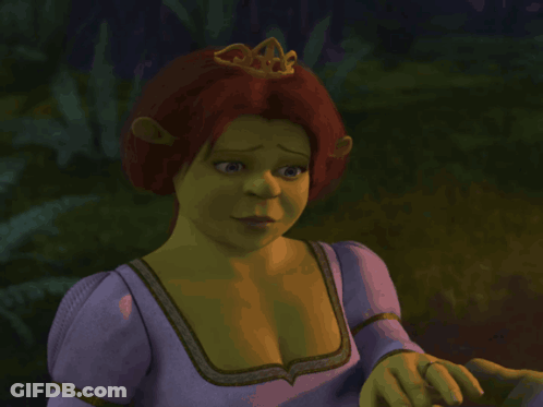 Shrek In Purple Dress And Gold Crown GIF