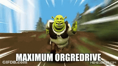 Shrek Is Running On A Dirt Road With The Words Maximum Orgredrive Above Him GIF