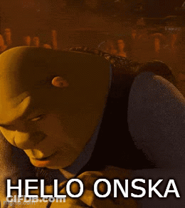 Shrek Is Smiling And Says Hello Onska In The Corner GIF