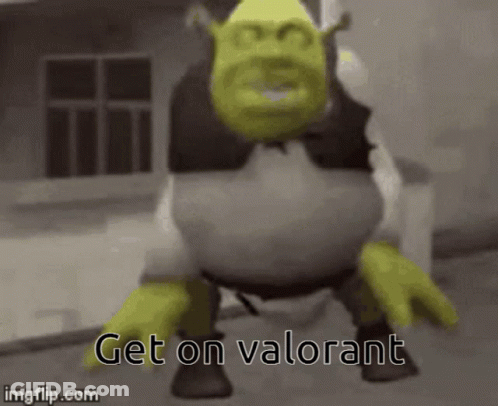 Shrek Is Standing In Front Of A Building And Saying Get On Valorant . GIF