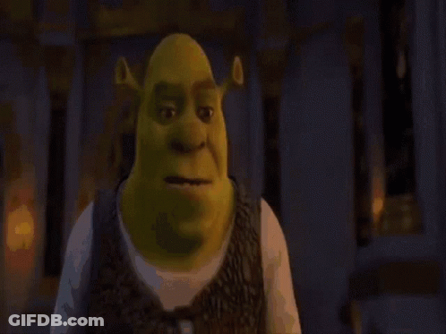 Shrek Is Standing In Front Of A Fire And Looking At The Camera . GIF