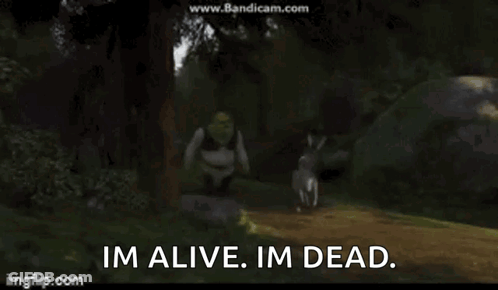 Shrek Is Walking In The Woods With A Dog And Says Im Alive Im Dead . GIF