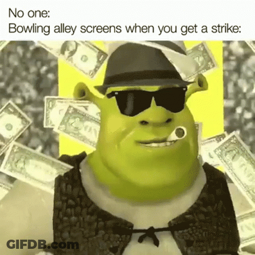 Shrek Is Wearing Sunglasses And A Hat While Smoking A Pipe And Surrounded By Money . GIF