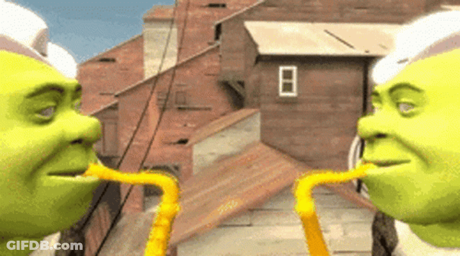 Shrek Meme Twin Playing Trumpets Dance GIF
