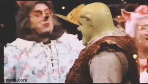 Shrek Next To Costumed Man GIF