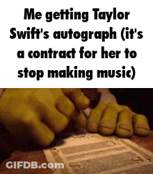Shrek Signing Contract For Swift To Stop Making Music GIF