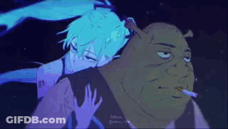 Shrek Smoking Cigarette Next To Girl GIF