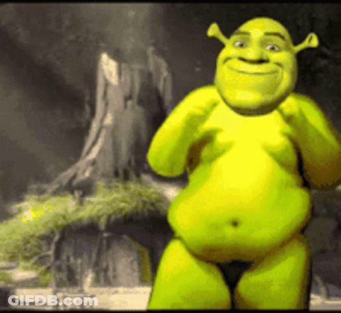 Shrek Standing In Front Of Tree Stump Shirtless GIF