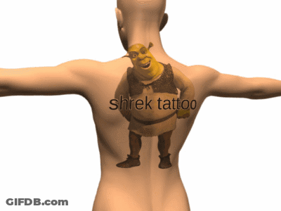 Shrek Tattoo On Man's Back GIF