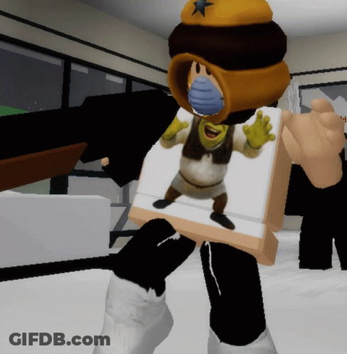 Shrek Wearing A Mask And A Hat Is Holding A Piece Of Paper GIF