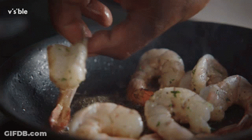 Shrimp Cooking In Frying Pan With V's Ble GIF