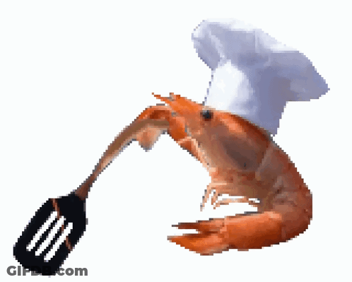 Shrimp Wearing Chef's Hat And Spatula GIF