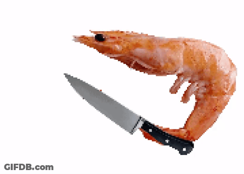 Shrimp With Knife Sticking Out Of Tail GIF
