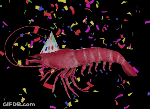 Shrimp With Party Hat And Colorful Confetti GIF