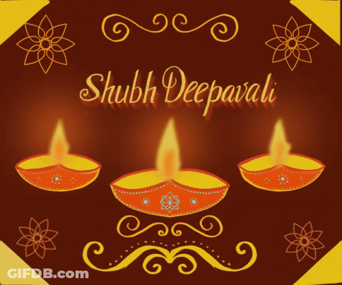 Shubh Deepavali Card With Three Lit Candles GIF