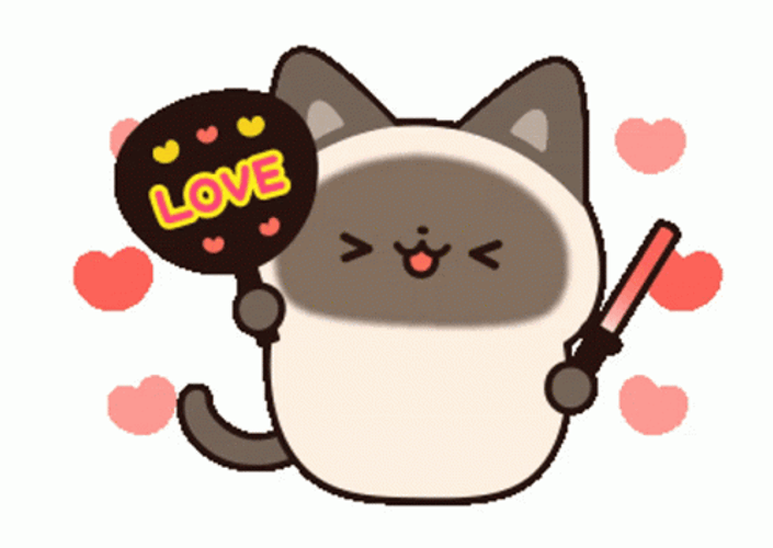 Siamese Kawaii Cat Holding Banner GIF