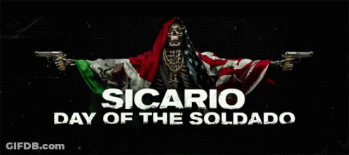 Sicario Day Of Soldado Skeleton Holding Two Guns GIF