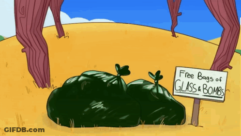 Sign Saying Free Glass And Bombs GIF
