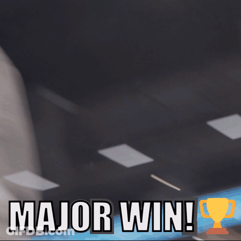 Sign Saying Major Win With Trophy GIF