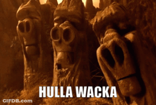 Sign Saying Many Wicked Icky Things In Front Of Statues GIF
