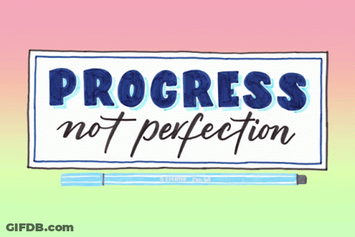 Sign Saying Progress Not Perfection Next To Blue Stabilo Pen GIF