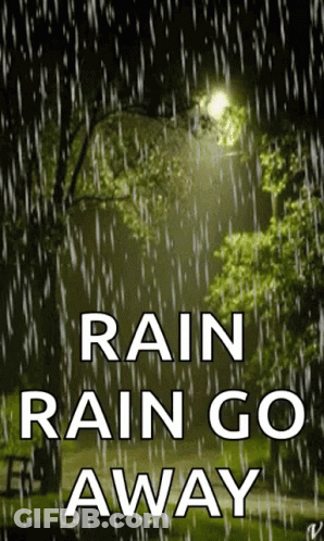 Sign Saying Rain Rain Go Away With Trees GIF