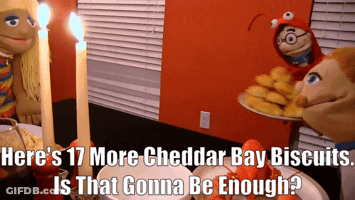 Sign Saying There's 17 More Cheddar Bay Biscuits GIF