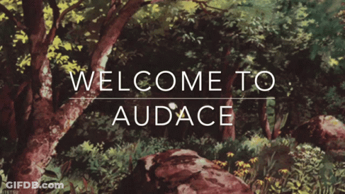 Sign Saying Welcome To Audace In Forest GIF