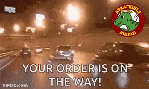 Sign Saying Your Order Is On The Way With Dinosaur GIF