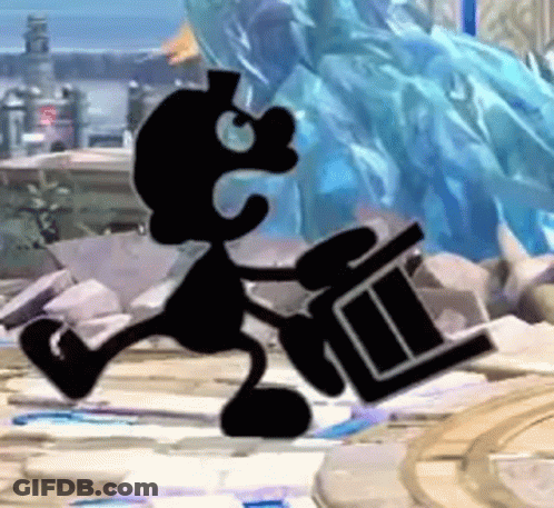 Silhouette Cartoon Character Carrying Box On Rocky Surface GIF