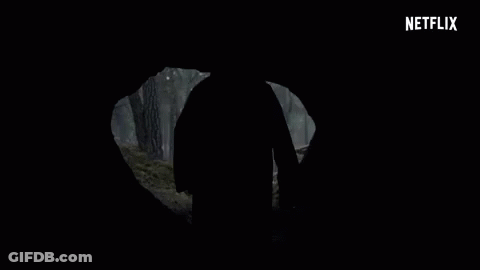 Silhouette In Hooded Coat In Cave In Woods GIF
