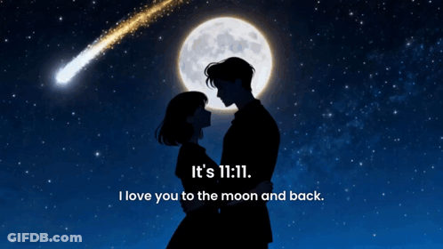 Silhouette Man And Woman In Front Of Full Moon GIF