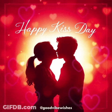 Silhouette Man And Woman Kissing Happy Kiss Day GIF