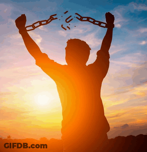 Silhouette Man Holding Broken Chains GIF