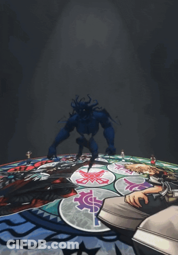 Silhouette Man With Horns On Colorful Carpet GIF