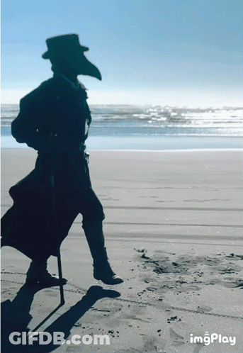 Silhouette Man With Long Beak Walking Beach GIF