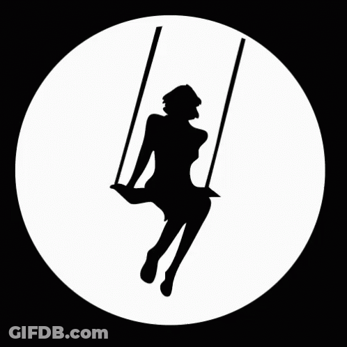 Silhouette Of A Woman Sitting On A Swing In A White Circle GIF