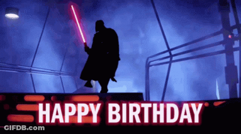 Silhouette Of Darth Vader Holding Red Lightsaber Happy Birthday GIF