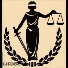 Silhouette Of Lady Holding Scales And Sword GIF