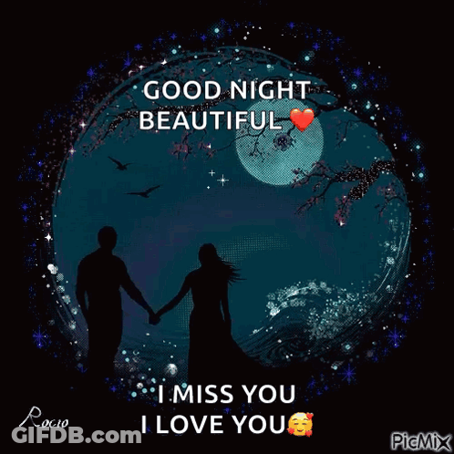 Silhouette Of Man And Woman Holding Hands Good Night Beautiful I Miss You I Love You GIF