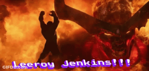 Silhouette Of Man Facing Demon Leeroy Jenkins GIF