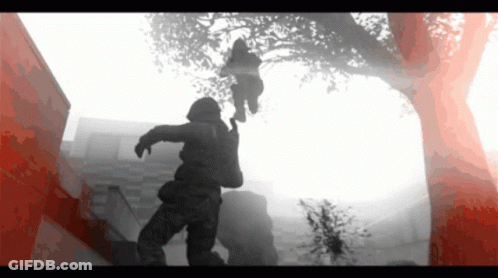 Silhouette Of Man Holding Another Man's Hand In Video Game GIF